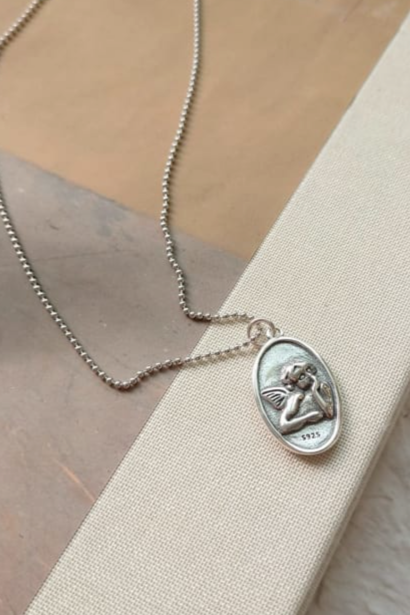 Guardian oval angel necklace